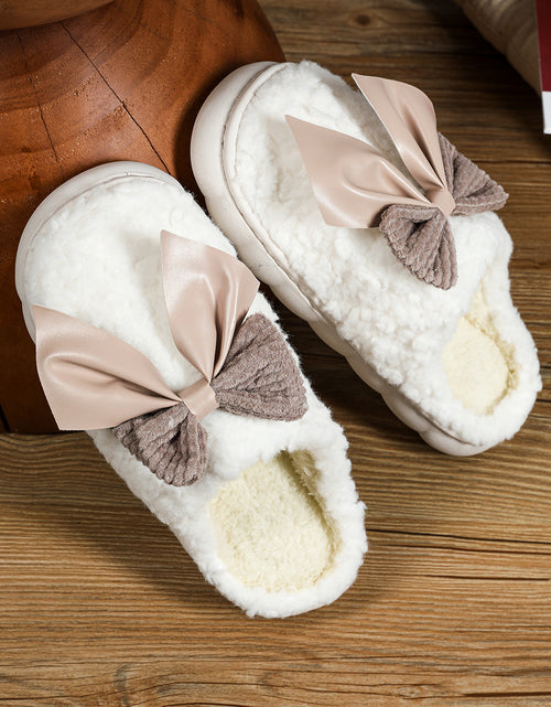 Bild in Galerie-Viewer laden, Pink Contrast Bowknot Applique Plush Winter Slippers
