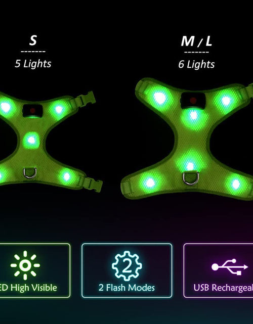 Cargar imagen en el visor de la galería, LED Dog Harness, Lighted up USB Rechargeable Pet Harness, Illuminated Reflective Glowing Dog Vest Adjustable Soft Padded No-Pull Suit for Small, Medium, Large Dogs (Green, S)
