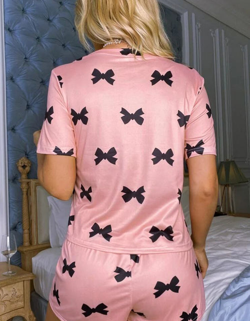 Load image into Gallery viewer, Pink Allover Bow Print Pockets Cropped Pajama Set
