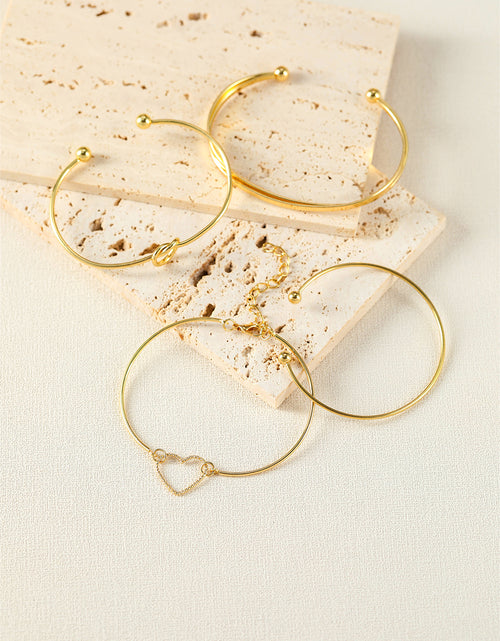 Bild in Galerie-Viewer laden, Gold Heart Geometric Knot Open Cuff Bracelet 4-piece Set

