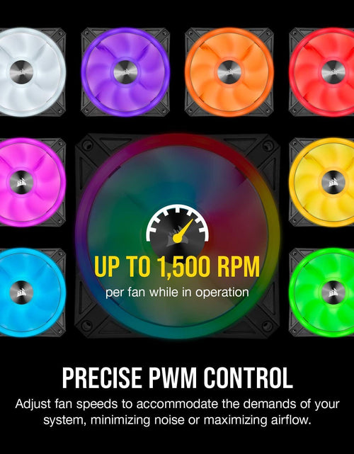 Load image into Gallery viewer, QL Series, Ql120 RGB, 120Mm RGB LED Fan, Triple Pack with Lighting Node Core, Black, Compatible with Desktop
