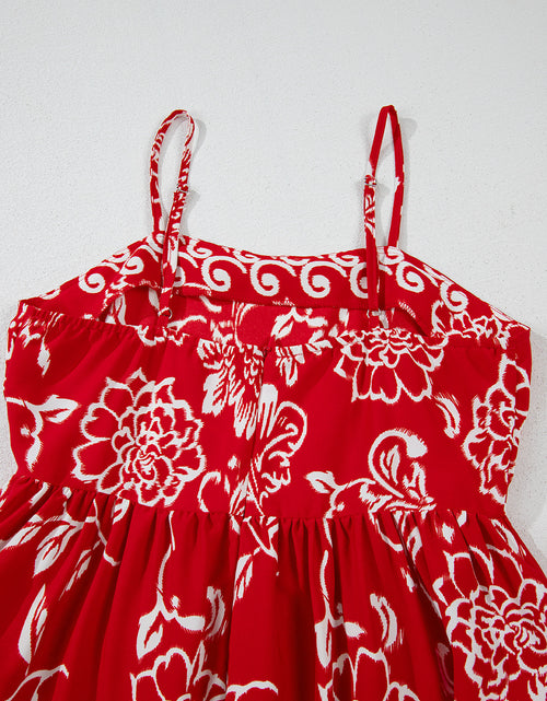 Load image into Gallery viewer, Red Floral Print Spaghetti Strap Empire Waist Maxi Dress
