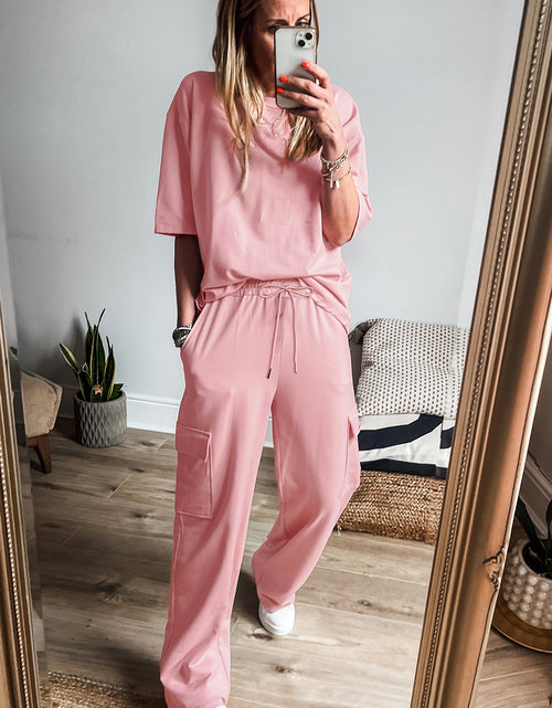 Load image into Gallery viewer, Apricot Pink Half Sleeve T-Shirt &amp; Cargo Sweatpants Set
