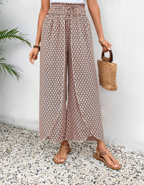 Load image into Gallery viewer, Pink Floral Shirred Side Slit Wide Leg Pants
