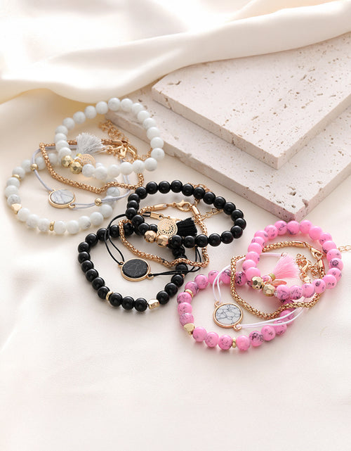 Load image into Gallery viewer, Pink Bohemian Heart Marble Bead Tassel Bracelet
