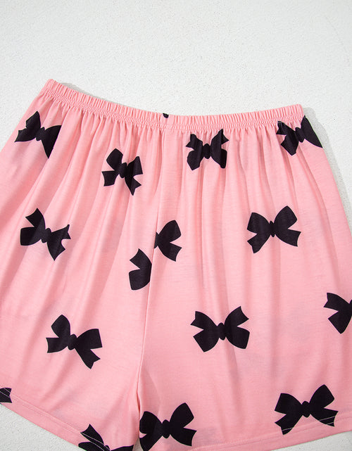 Load image into Gallery viewer, Pink Allover Bow Print Pockets Cropped Pajama Set
