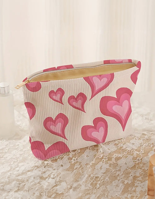 Load image into Gallery viewer, White Heart Pattern Corduroy Makeup Bag
