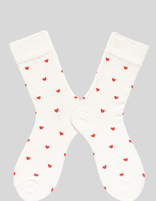 Cargar imagen en el visor de la galería, White Heart Pattern Casual Cotton Socks
