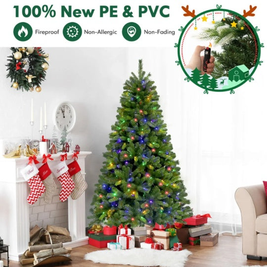 7ft beleuchteter künstlicher Weihnachtsbaum, aufklappbarer Weihnachtsbaum mit 400 mehrfarbigen LED-Lichtern