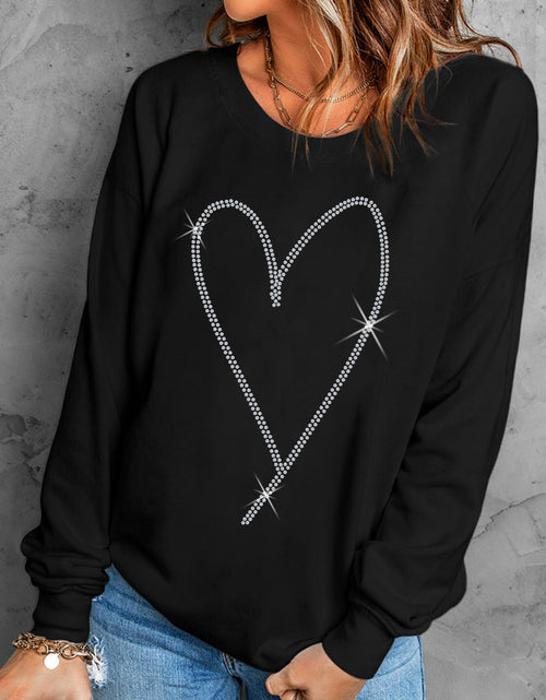 Bild in Galerie-Viewer laden, Black Rhinestone Heart Pattern Valentines Fashion Sweatshirt
