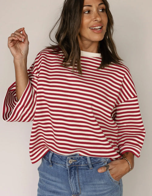 Load image into Gallery viewer, Red Striped Bowknot Backless T-Shirt
