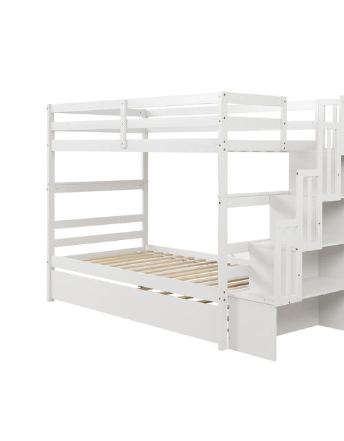 Load image into Gallery viewer, Twin Bunk Beds With Trundle &amp; Stairway Storage In White

