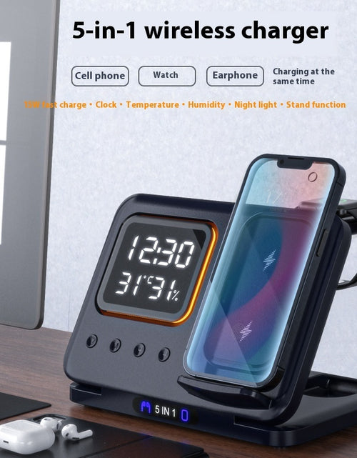 Load image into Gallery viewer, 15W Wireless Chargers Stand 5 In1 LED Digital Alarm Clock Fast Charging Dock Station
