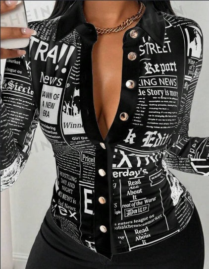 Load image into Gallery viewer, Women&#39;s Casual Daily Full Print Front Button Long Sleeve Shirt
