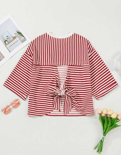 Load image into Gallery viewer, Red Striped Bowknot Backless T-Shirt
