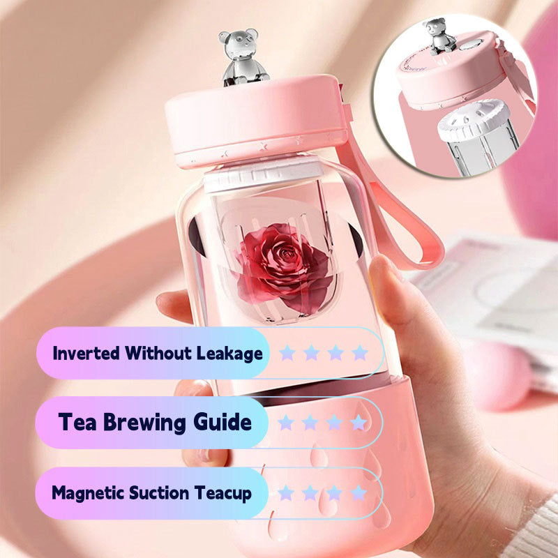 Taza de agua de vidrio magnética con separación de agua de té sellada sin fugas Taza de agua de té de vidrio Vaso con infusor Botella de agua con filtro de té