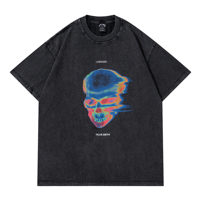 Skull Abstract Print Short-sleeved Retro T-shirt For Men And Women Loose