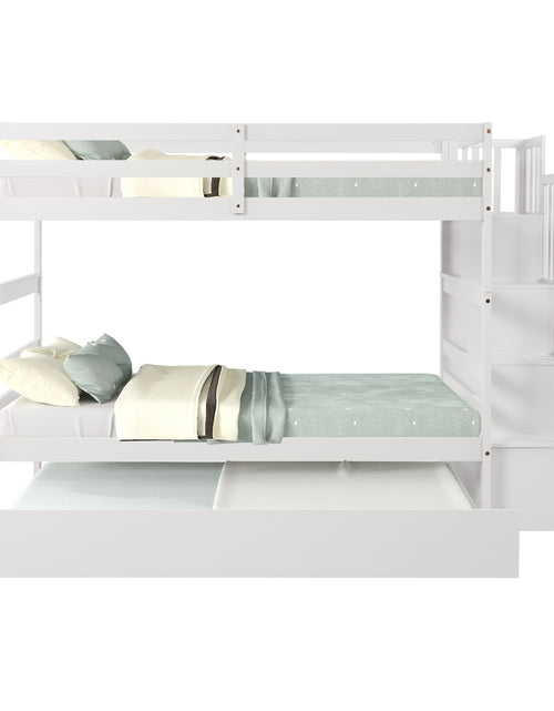 Load image into Gallery viewer, Twin Bunk Beds With Trundle &amp; Stairway Storage In White
