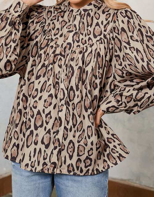 Load image into Gallery viewer, Rose Red Leopard Print Balloon Sleeve Loose Blouse
