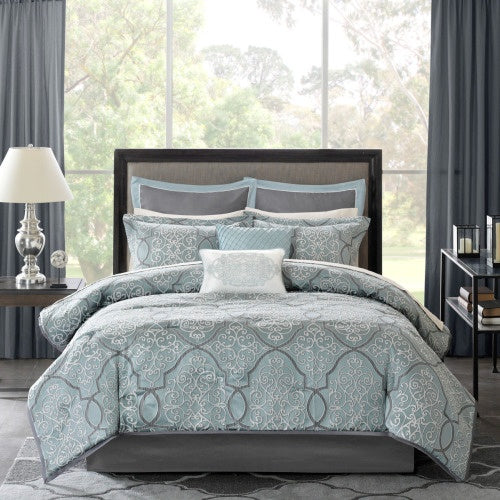 Load image into Gallery viewer, 12 Piece Comforter Set With Cotton Bed Sheets Blue Queen
