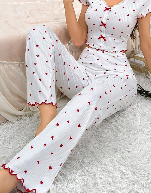 Load image into Gallery viewer, White Valentines Heart Pattern Tee and Pants Pajama Set
